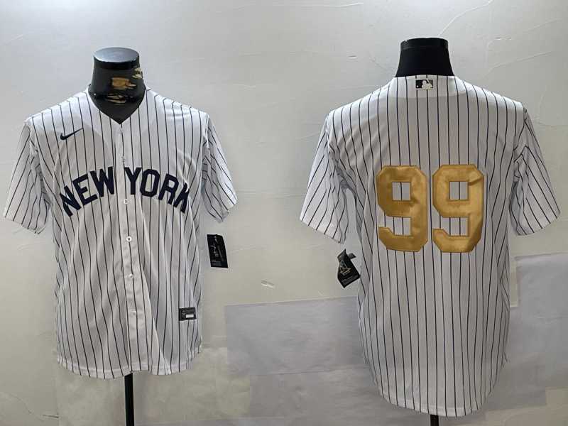 Men%27s New York Yankees #99 Aaron Judge White Pinstripe Without Name Fashion Cool Base Jersey